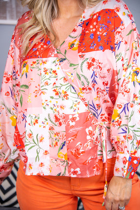 Forever Faithful Peach/Multi Color Floral Colorblock Top - T7437PE