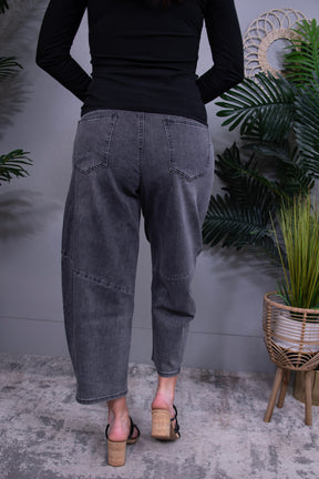 Zuri Vintage Black Floral Barrel Denim Jeans - K1300BK