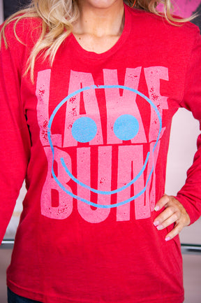 Lake Bum Vintage Red  Long Sleeve Graphic Tee - A2834VRD