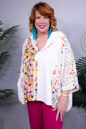 Floral Power Play Ivory Crochet Lace Top - T11280IV