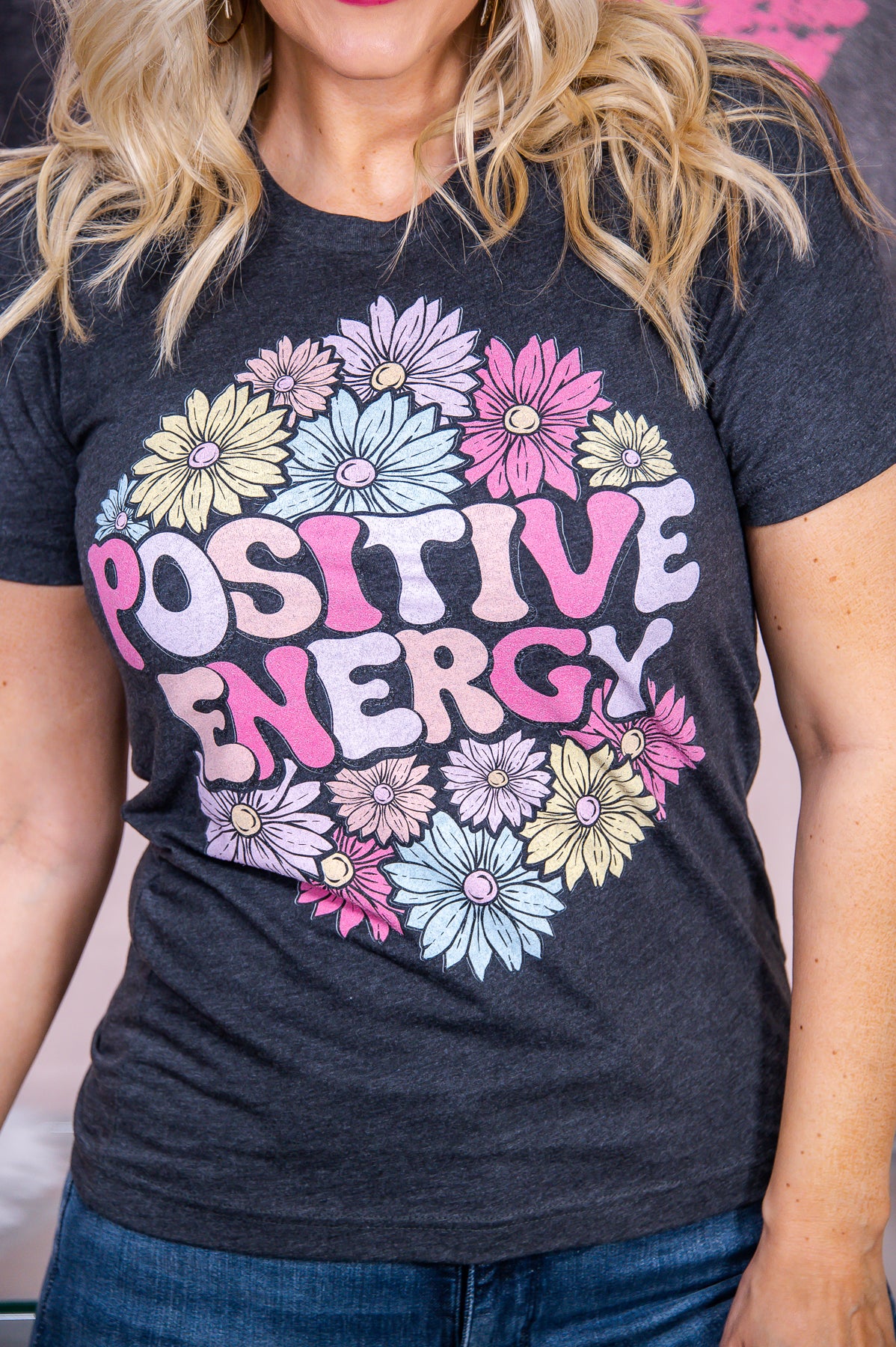 Positive Energy Dark Heather Gray Graphic Tee - A2835DHG