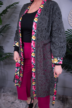 Wrapped In Lace Black Floral Cardigan- O5824BK