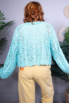 Cover Girl Glow Aqua Cable-Knit Cardigan