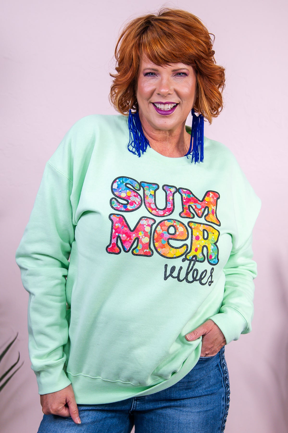 Summer Vibes Neo Mint Graphic Sweatshirt - A3351NMT