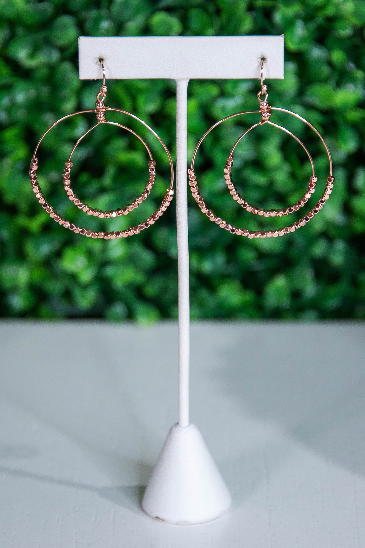 Rose Gold Beaded Double Circle Drop Earrings - EAR4392RGD