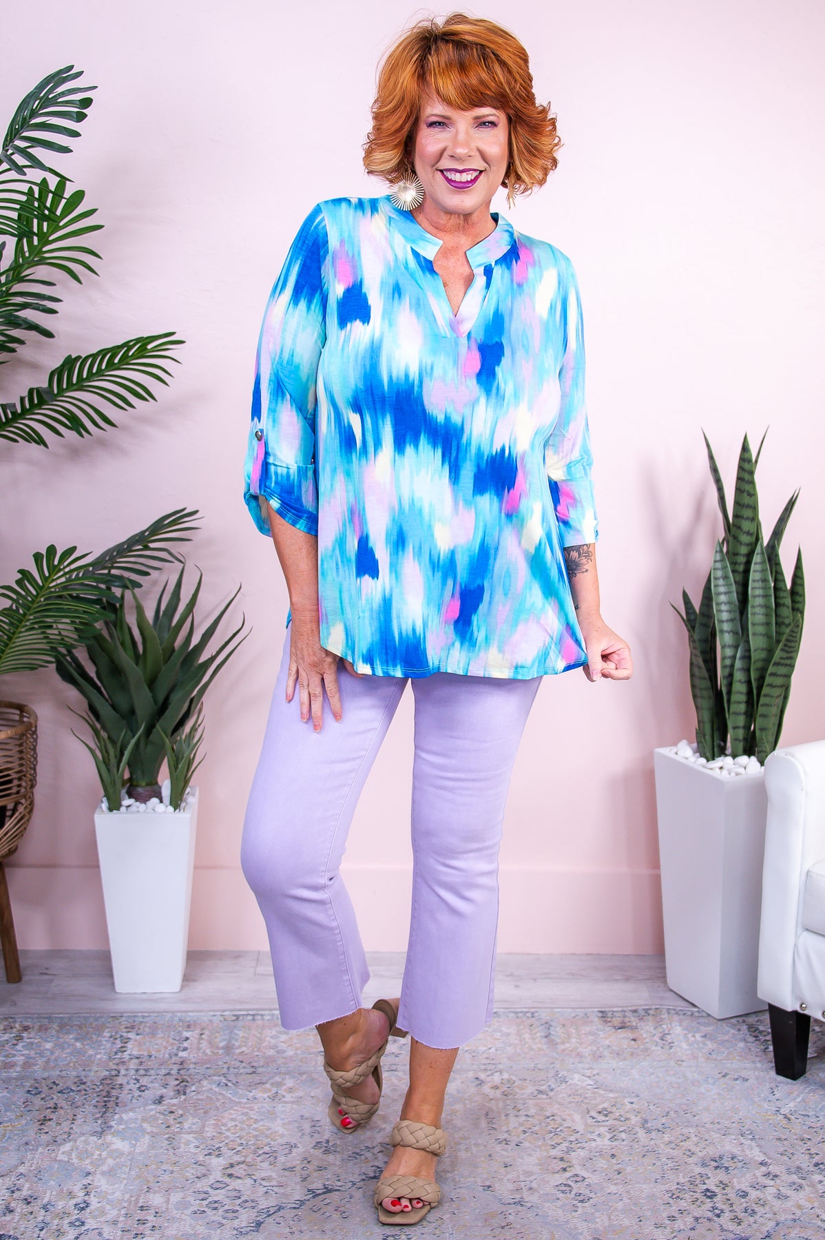 Natural Beauty Blue/Pink Tie Dye Top - T9603BL