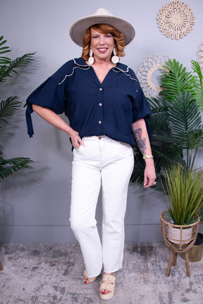Navy State Of Mind Embroidered Top- T11209NV