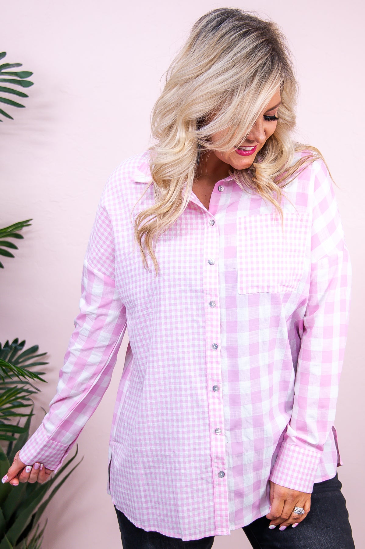 Girls Just Wanna Have Fun Pink/White Checkered/Plaid Top - T8842PK