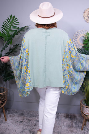 Happiness Blooms From Within Sage/Multi Color Floral Top - T10921SG