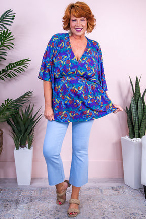 Coastal Serenity Royal Blue/Multi Color Printed Top - T9622RBL
