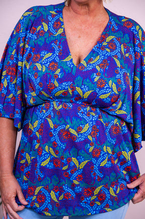 Coastal Serenity Royal Blue/Multi Color Printed Top - T9622RBL