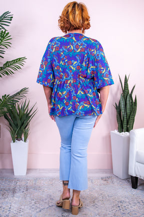 Coastal Serenity Royal Blue/Multi Color Printed Top - T9622RBL
