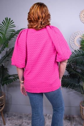 Solid Chic Hot Pink Jacquard Top - T11025PK