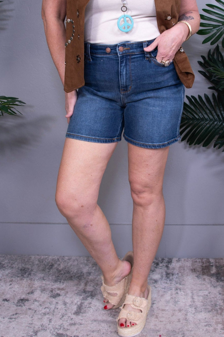 Darcy High Rise Adjustable Button Dad Shorts - I1567DN