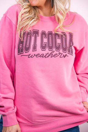 Hot Cocoa Weather Pigment Pink Graphic Sweatshirt - A3163PPK