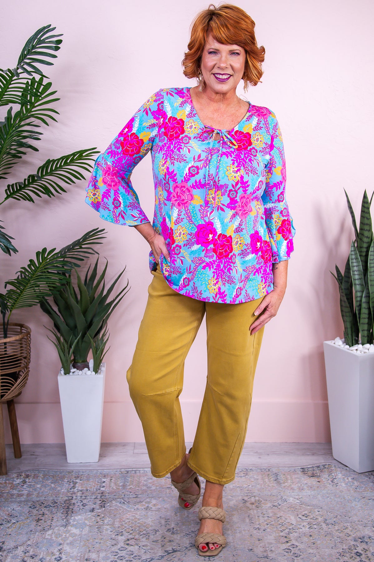 Life's Gifts Blue/Yellow/Magenta Floral Top - T9604BL
