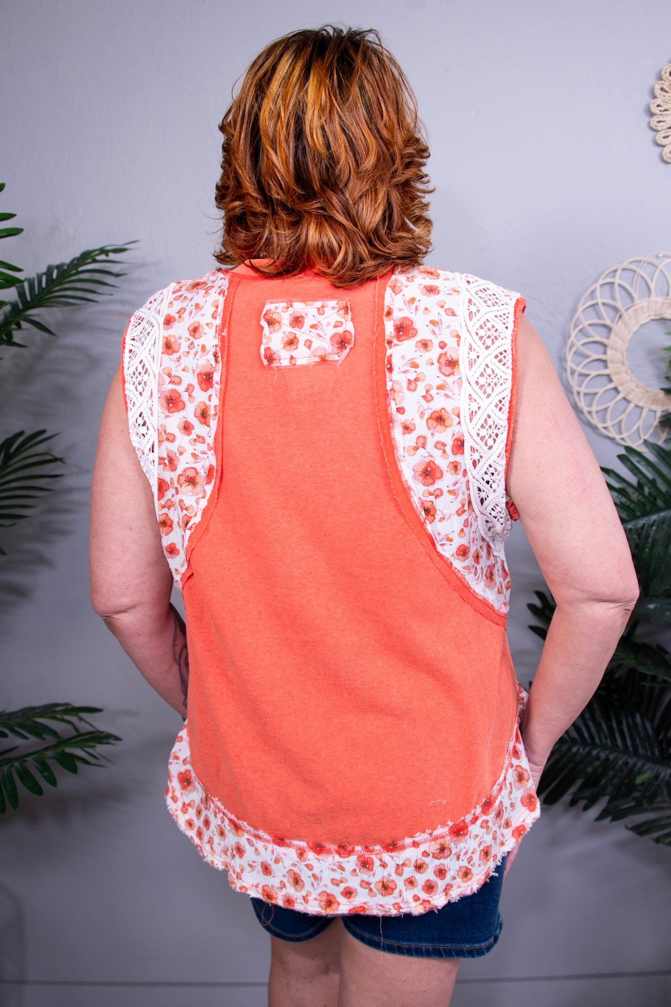 Chic In Lace Red Floral Frayed Hem Top - T11265RD