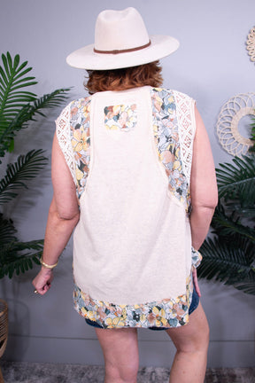Chic In Lace Coconut Floral Frayed Hem Top