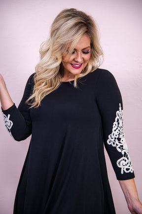 Waiting For Fall Black/Ivory Embroidered Dress - D5022BK