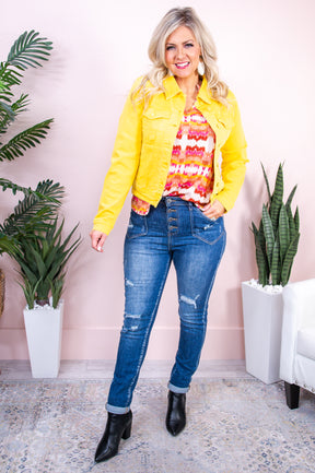 You're The Fire In My Heart Yellow Solid Denim Jacket - O5291YE