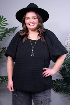 Solid Chic Black Jacquard Top - T11319BK