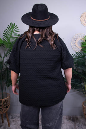 Solid Chic Black Jacquard Top - T11319BK