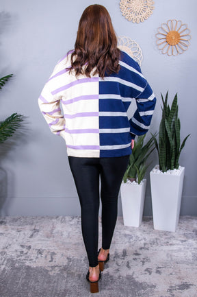 Your Best Day Blue/Lavender Striped Knitted Sweater - T10441BL