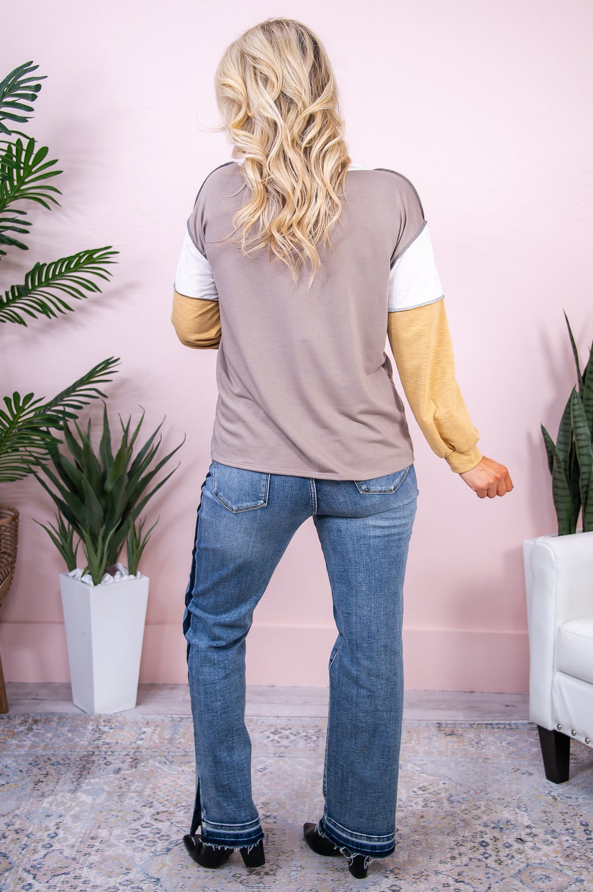 Stay Unique Ivory/Mustard/Mocha Colorblock Top - T8207IV