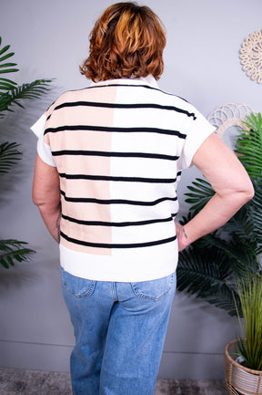 Lonely Traveler Striped Quarter Zip Vest in White
