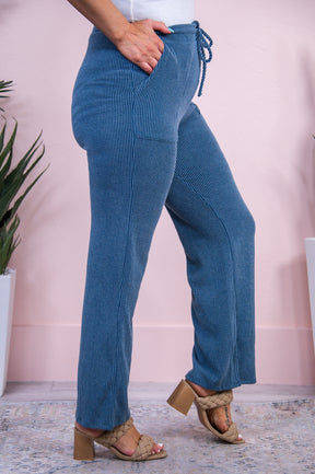 Between The Pages Light Navy Ribbed Pants - PNT1630LNV