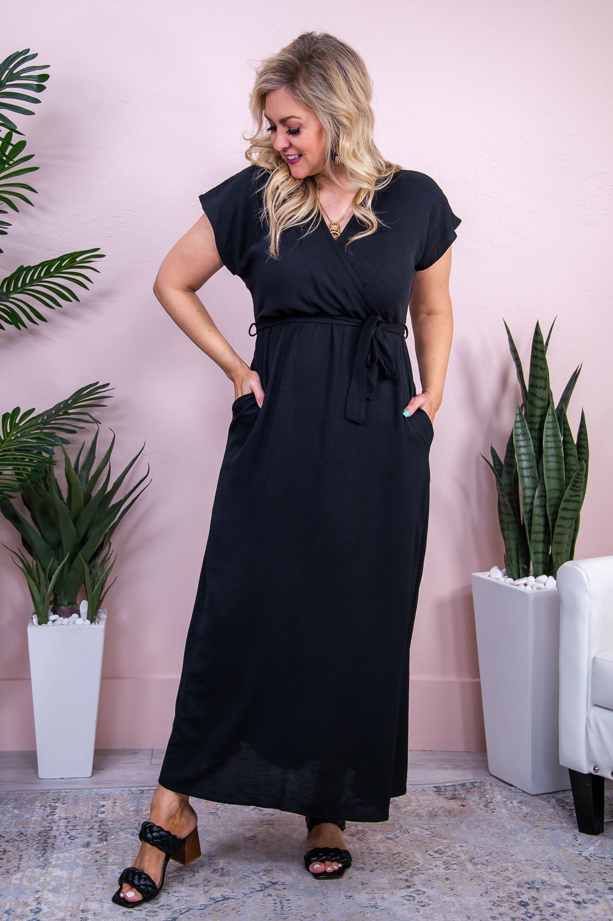 Lost In Your Smile Black Solid Maxi Dress - D5317BK