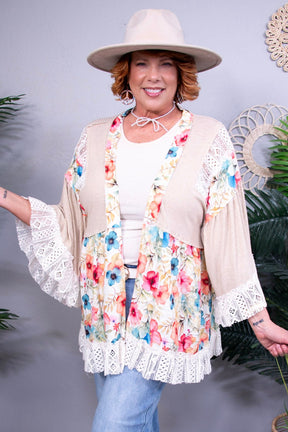 Vibe And Thrive Tan Floral Crochet Cardigan - O5844TN