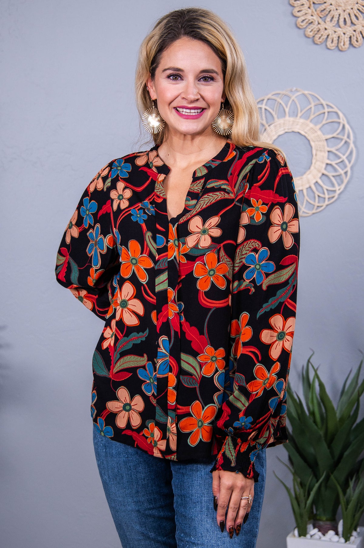 Style Statement Black/Multi Color Floral Top - T10448BK