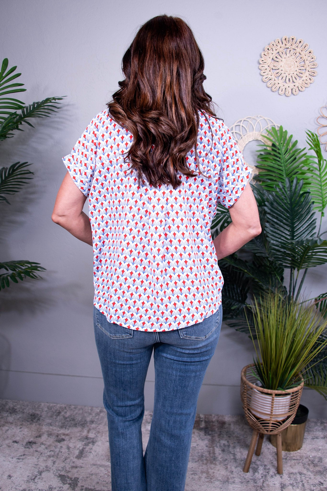 Slay The Fresh Red Printed Johnny Collar Top T11249RD