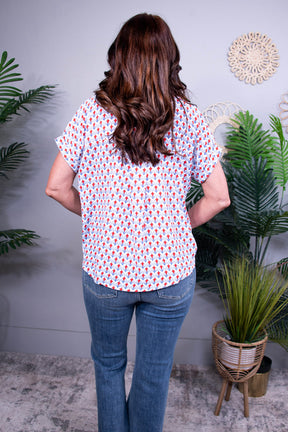 Slay The Fresh Red Printed Johnny Collar Top T11249RD