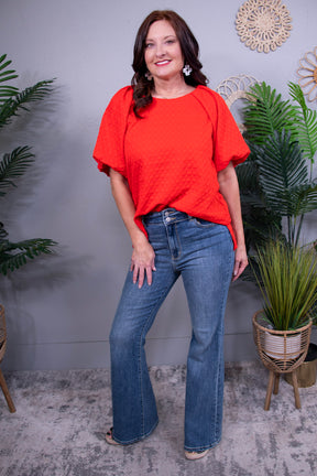 Solid Chic Red Jacquard Top