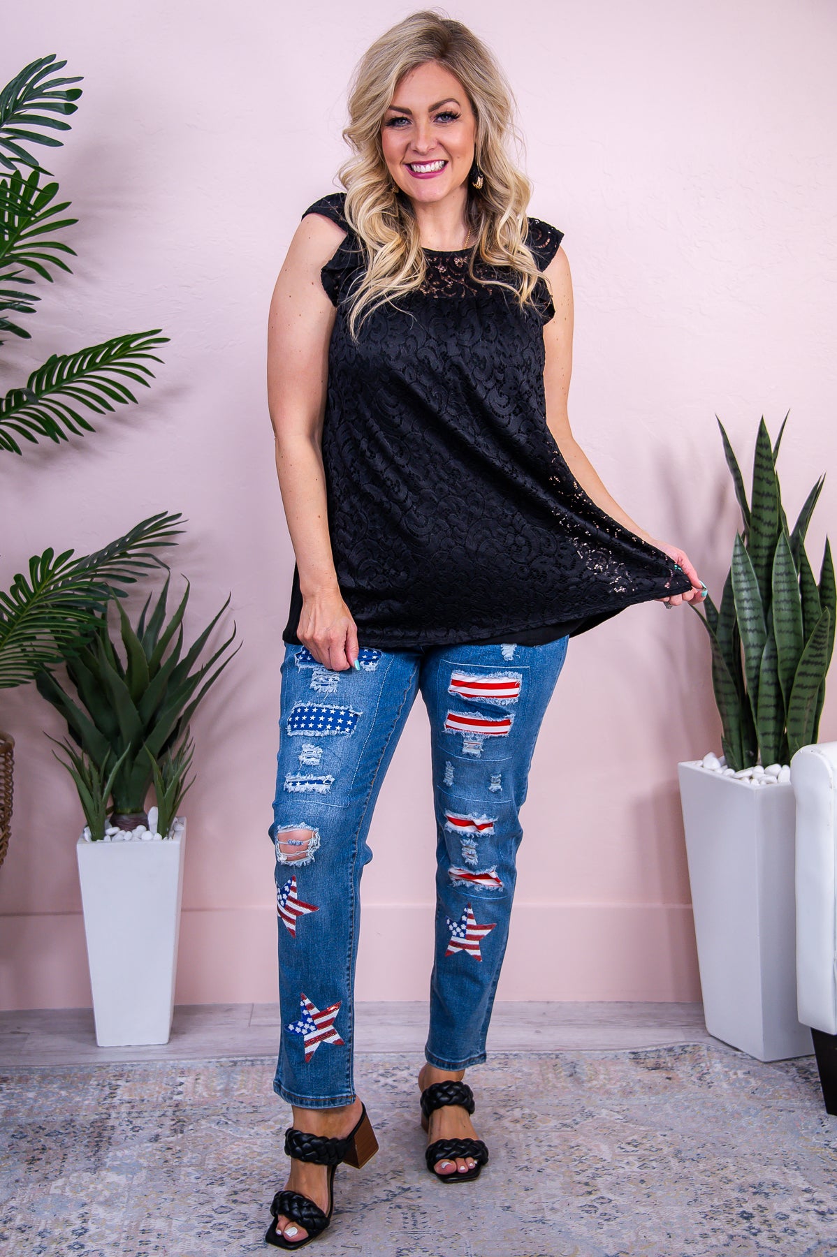 Ripples Of Reflection Black Solid Lace top - T9632BK