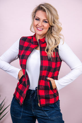 Chilly Days Coming Red/Black Buffalo Plaid Vest - O5037RD