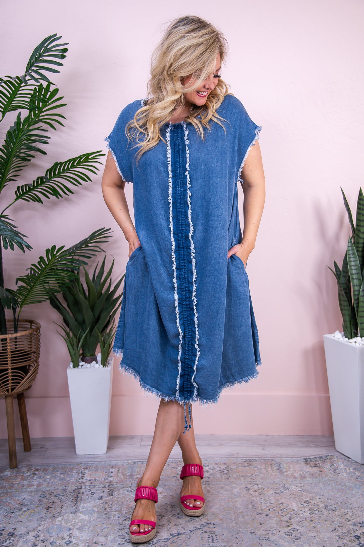 Authentic Moments Denim Solid Frayed Dress - D5323DN