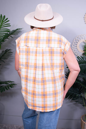 Plaid About You Sherbet Mineral Wash Top - T11283SH