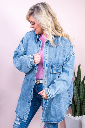 Looking Better Than Ever Denim Blue Solid Jacket - O5300DN