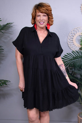 Own Your Fashion Black Raw Hem Tiered Dress D5692BK