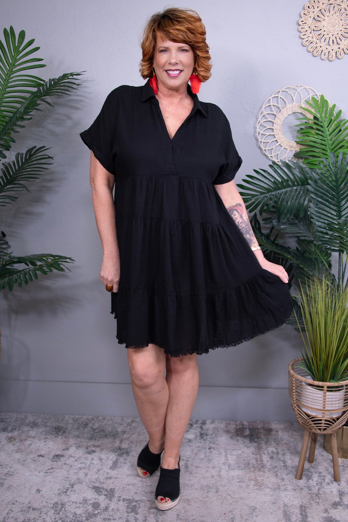 Own Your Fashion Black Raw Hem Tiered Dress D5692BK