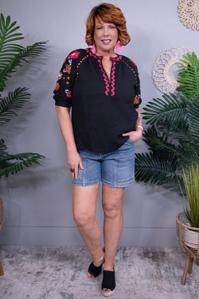 Fresh Bloom Energy Embroidered Puff Sleeve Top (2 Colors)