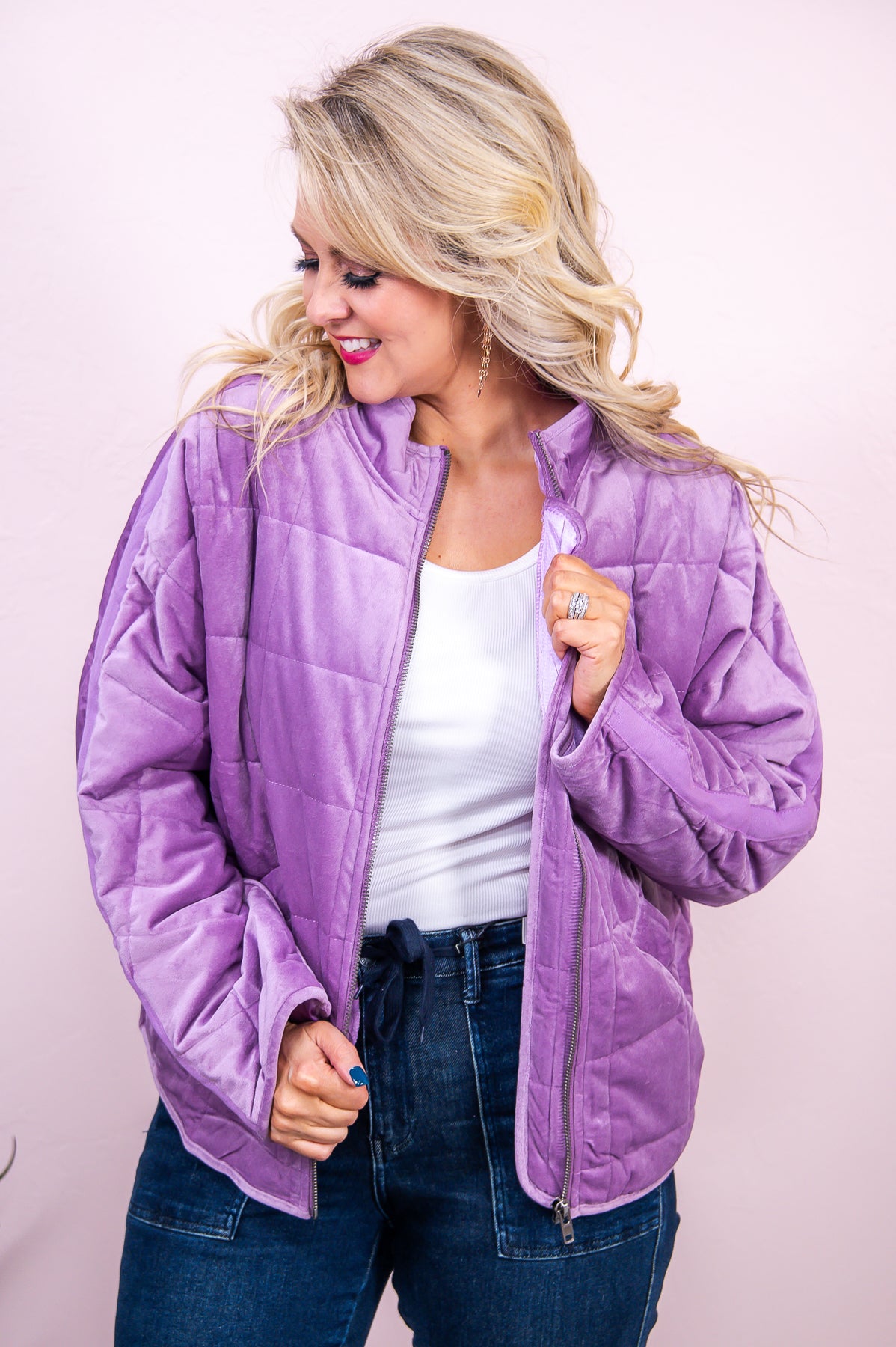 Caught Your Eye Lavender Solid Quilted Jacket - O5039LV