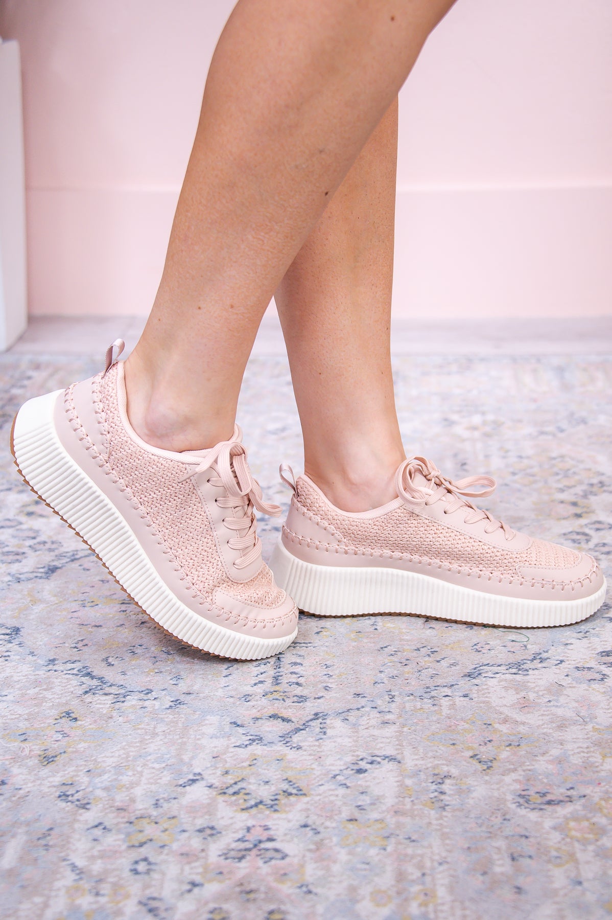 Ray Of Hope Blush Solid Woven Platform Sneakers - SHO2653BS