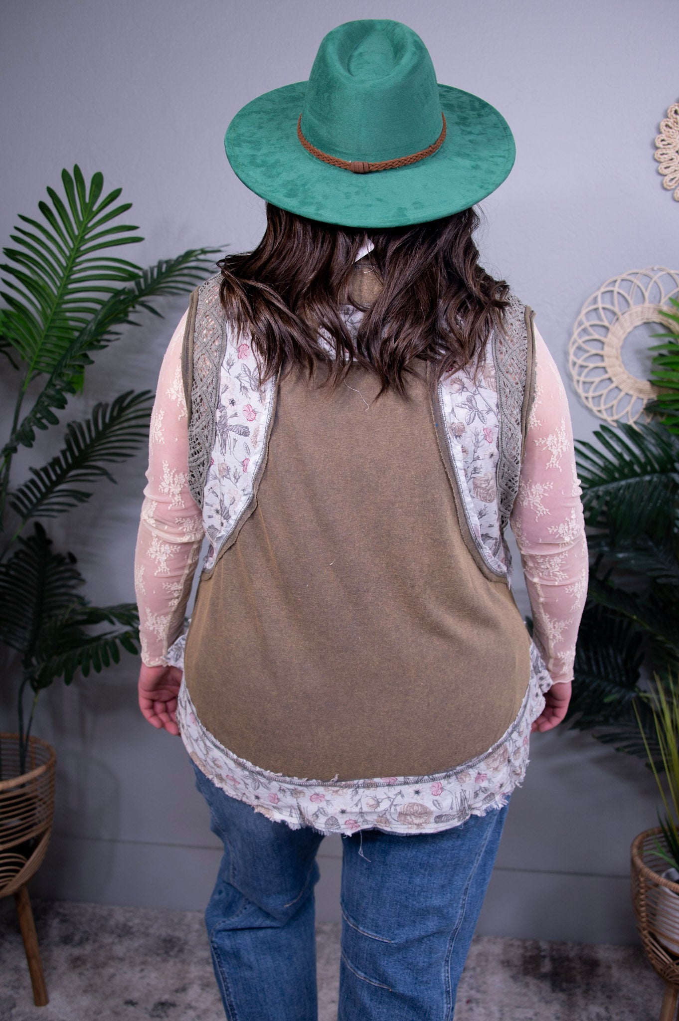 Chic In Lace Coffee Brown Floral Frayed Hem Top - T11263CF