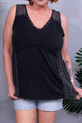 Studded With Attitude Lace Detail Studded Crisscross Back Top
