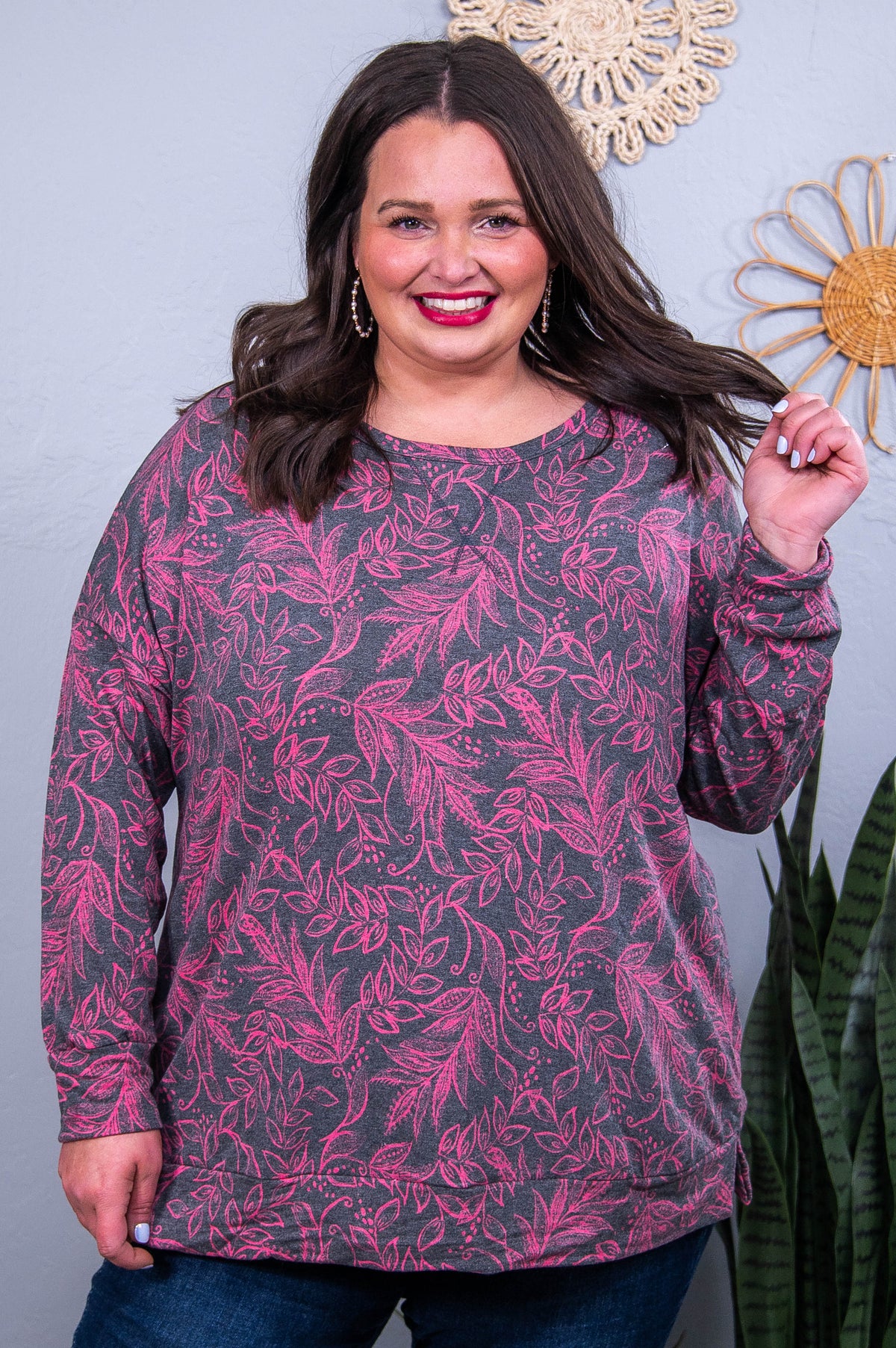 Small Town Talks Charcoal/Pink Floral Top - T10452CH