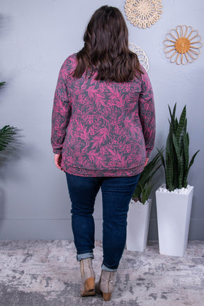 Small Town Talks Charcoal/Pink Floral Top - T10452CH